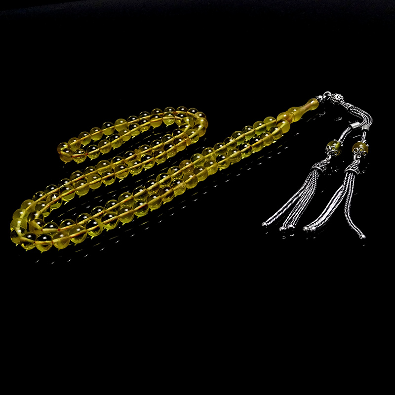  Gümüş Tasarımlı Şeffaf Delim 99 Luk Damla Kehribarı Tesbih 