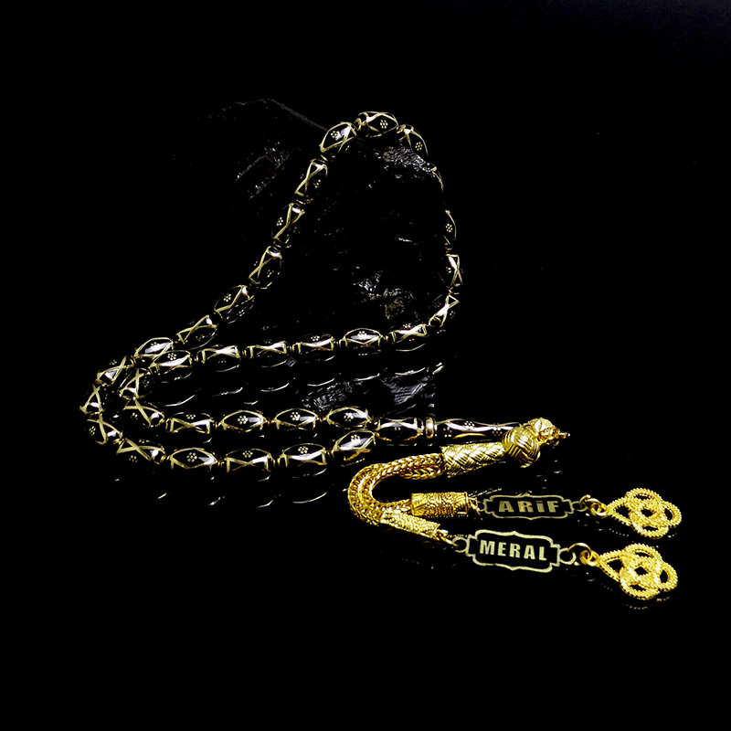  Kişiye Özel Gold Renk Mine Dolgulu Pirinç Kafes Tesbih 