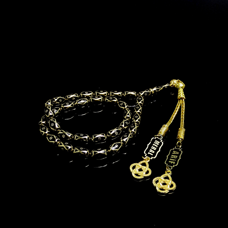  Kişiye Özel Gold Renk Mine Dolgulu Pirinç Kafes Tesbih 