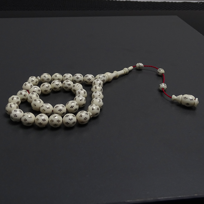  Özel Tasarım Koleksiyonluk Altın İşlemeli Doğal Materyalden Fosil Tesbih 