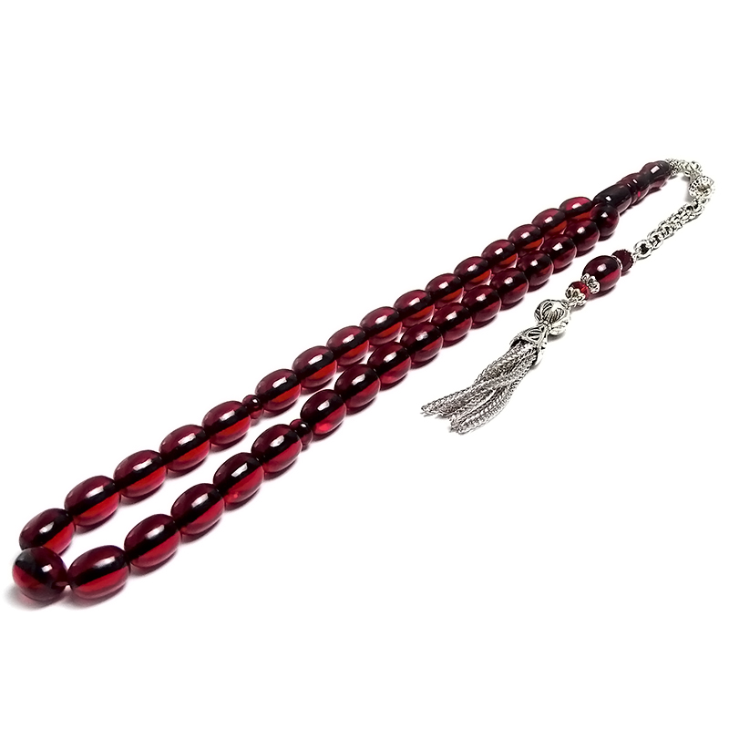 Bafon Tasarımlı Kırmızı Renk Sıkma Kehribarı