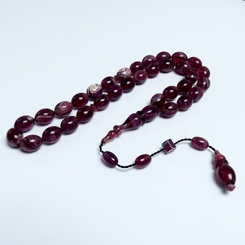 Bordo Renk Hareli Ateş Kehribarı Tesbih