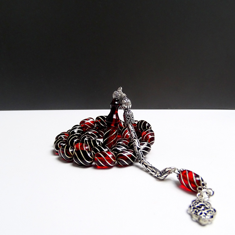 Çeşmi-Bülbül İşlemeli Sıkma Kehribarı Tesbih 