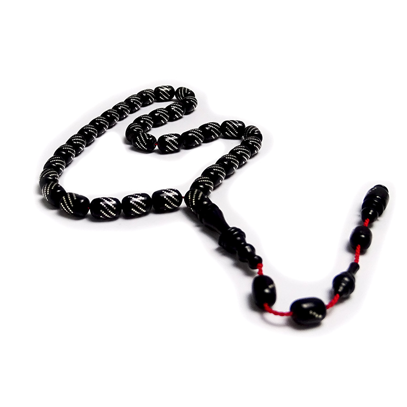 Çeşmi Bülbül İşlemeli Siyah Renk Ateş Kehribarı Tesbih 