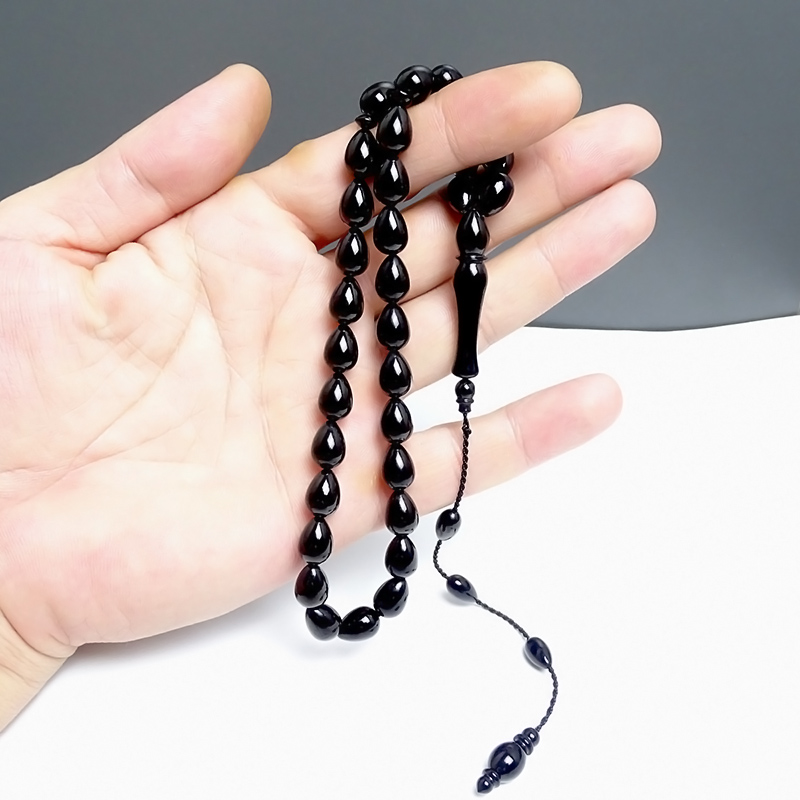 Erzurum Oltu Taşı Tesbih Usta İşçilikle Yapılmış Su Damlası Şeklinde Tasarım 8x11mm