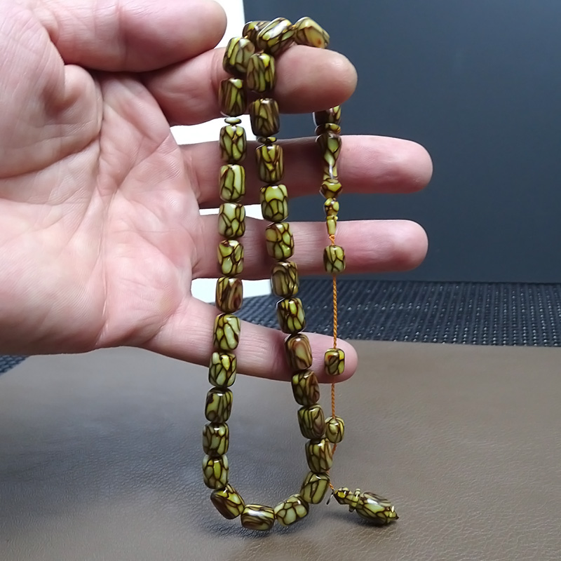 Fransız Galalit Tesbih Yeni Trend Kahve Damarlı Tasarım 8x11mm
