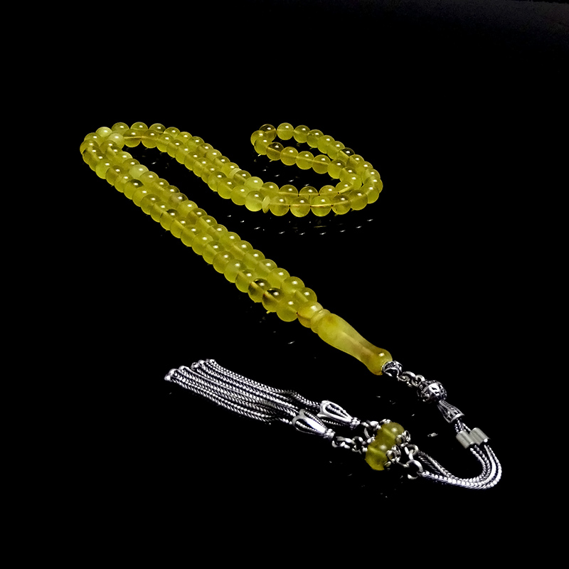 Gümüş Kamçılı Bol Hareli Damla Kehribarından Namaz Tesbihi 