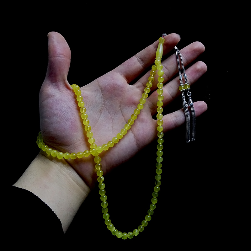 Gümüş Kamçılı Bol Hareli Damla Kehribarından Namaz Tesbihi 