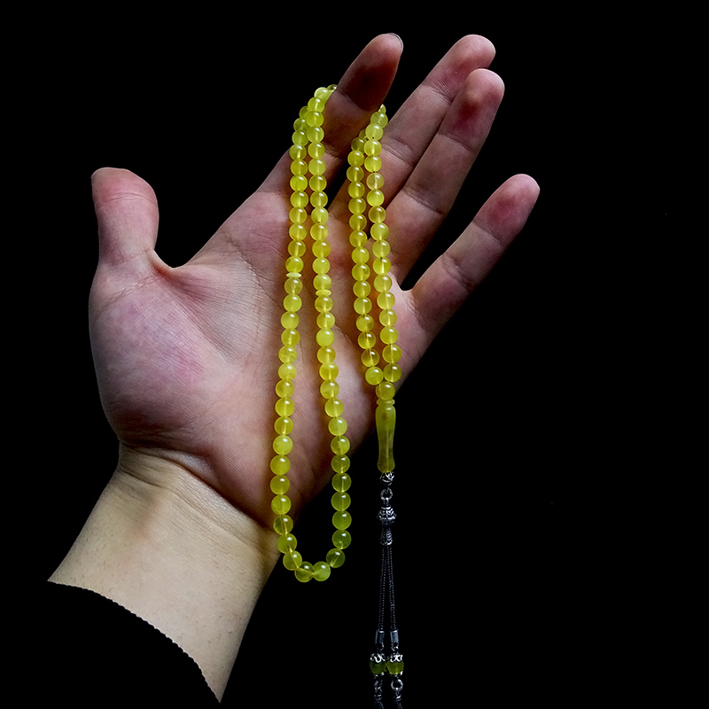 Gümüş Kamçılı Bol Hareli Damla Kehribarından Namaz Tesbihi 