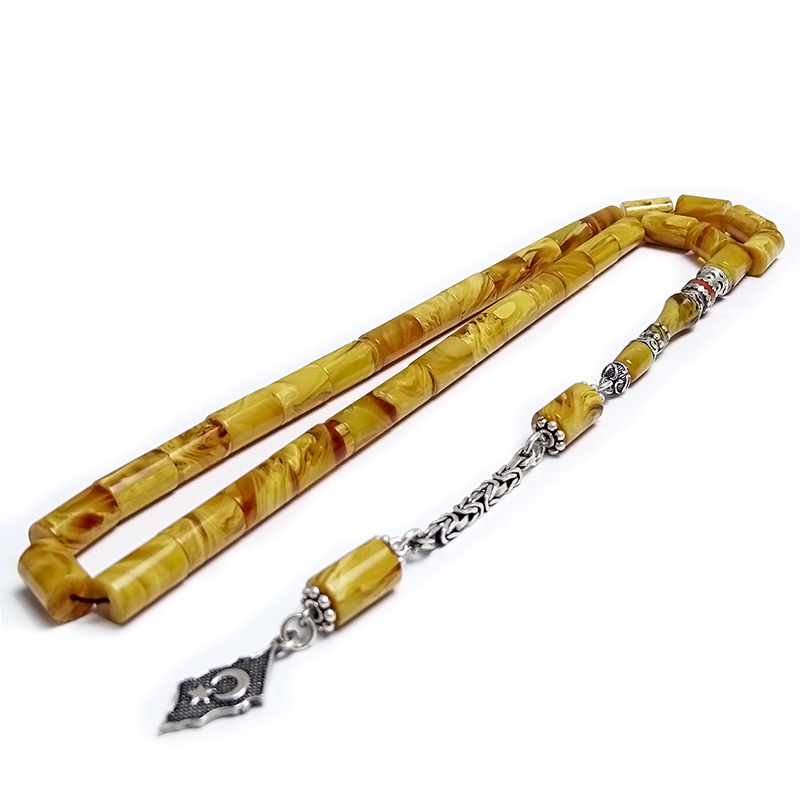 Gümüş Nakkaş İmame Ve Gümüş Püsküllü Hareli Eskitme Sıkma Kehribar Tesbih