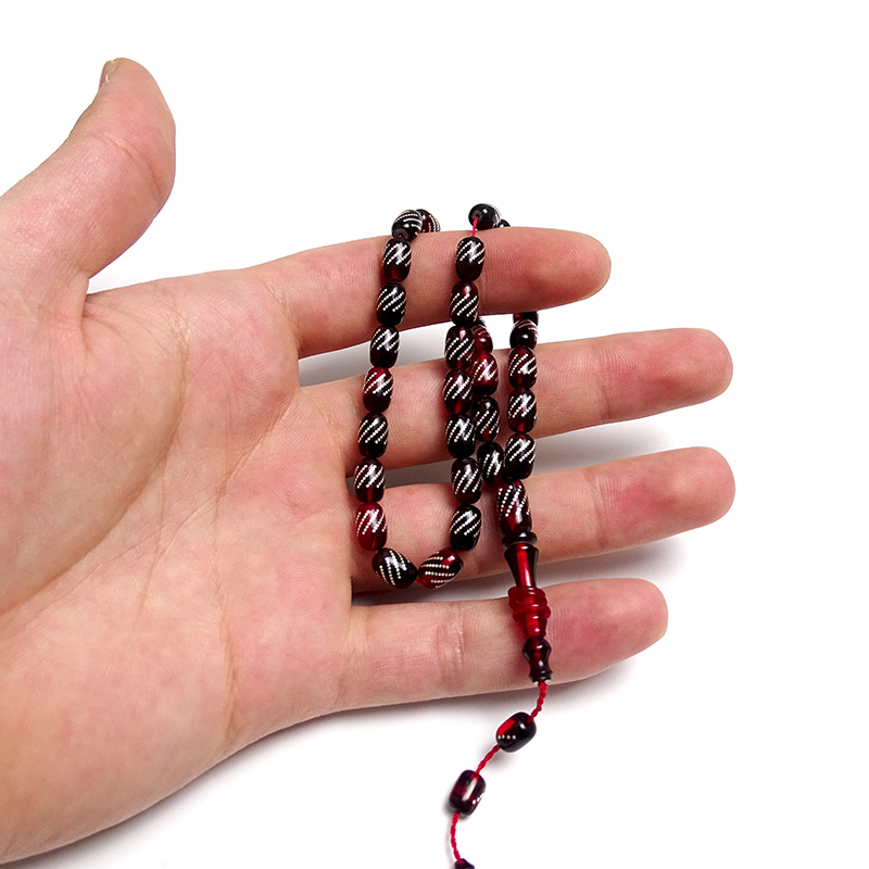 Gümüş Nokta  İşlemeli Çift renk Kehribar Tesbih