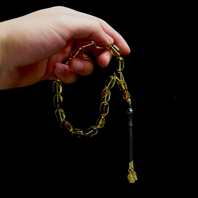 Gümüş Tasarımlı Efe Model Damla Kehribarı Tesbih 