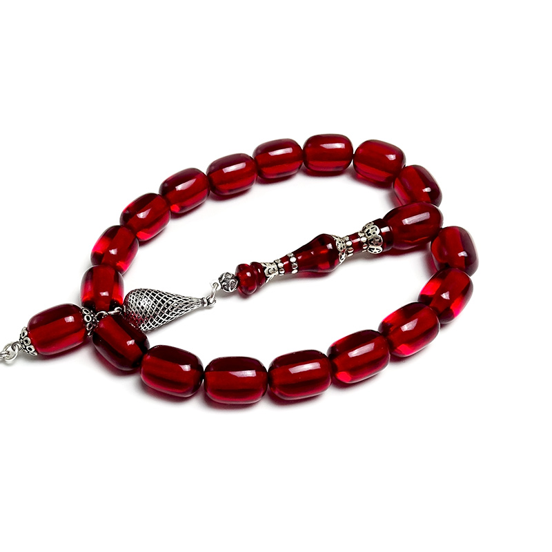 Gümüş Tasarımlı Kapsul Kesim Kırmızı Renk Maskot Tesbih