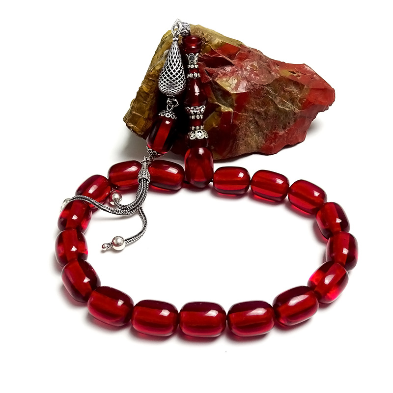 Gümüş Tasarımlı Kapsul Kesim Kırmızı Renk Maskot Tesbih