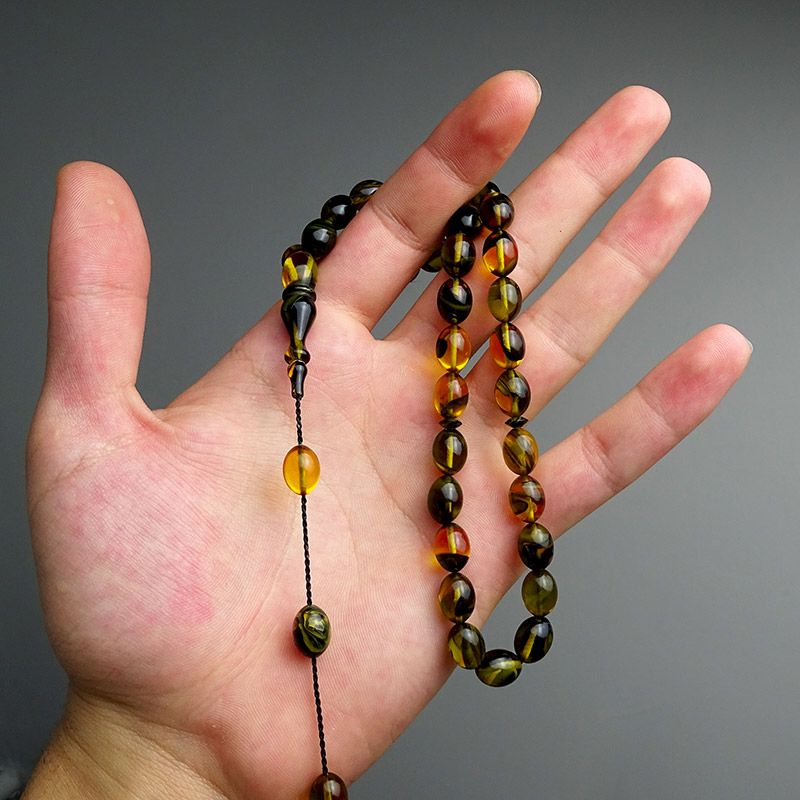 Hareli Çift Renk Ateş kehribarı Tesbih