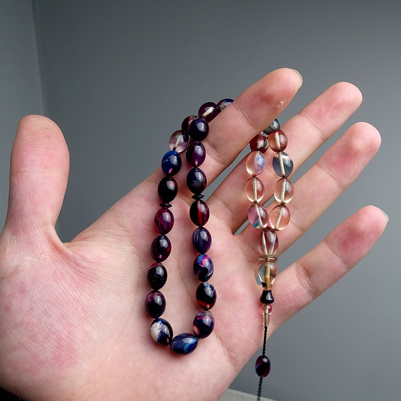 Hareli Renk Süzmesi Sistemli Ateş Kehribarı Tesbih 