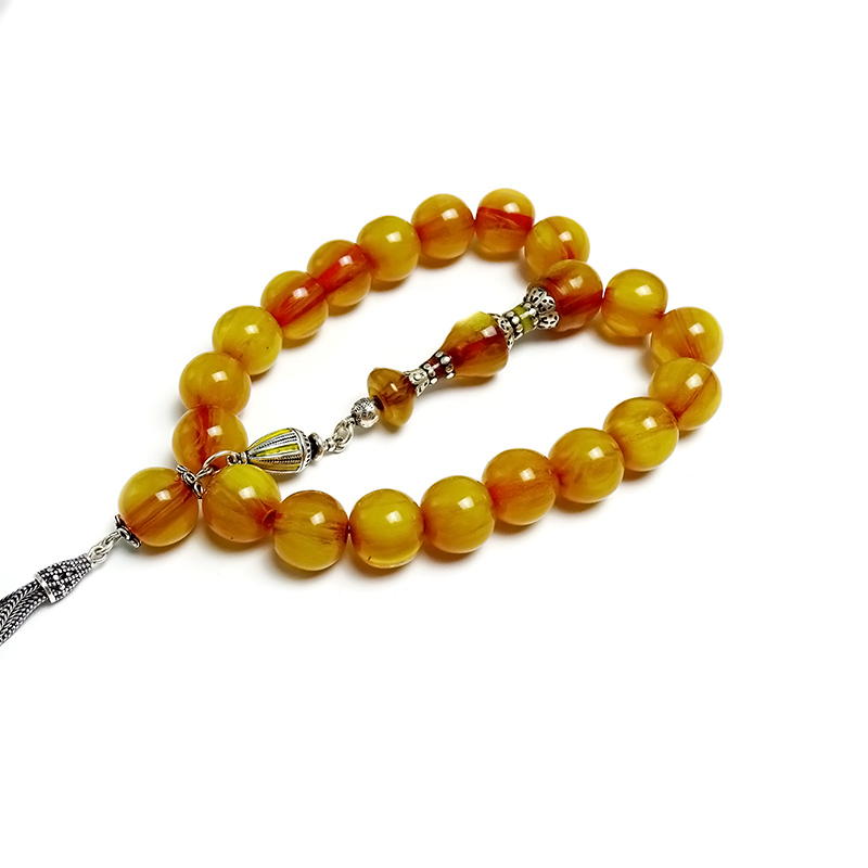 Hareli Sarı Renk Gümüş Nakkaş İmameli Maskot Tesbih