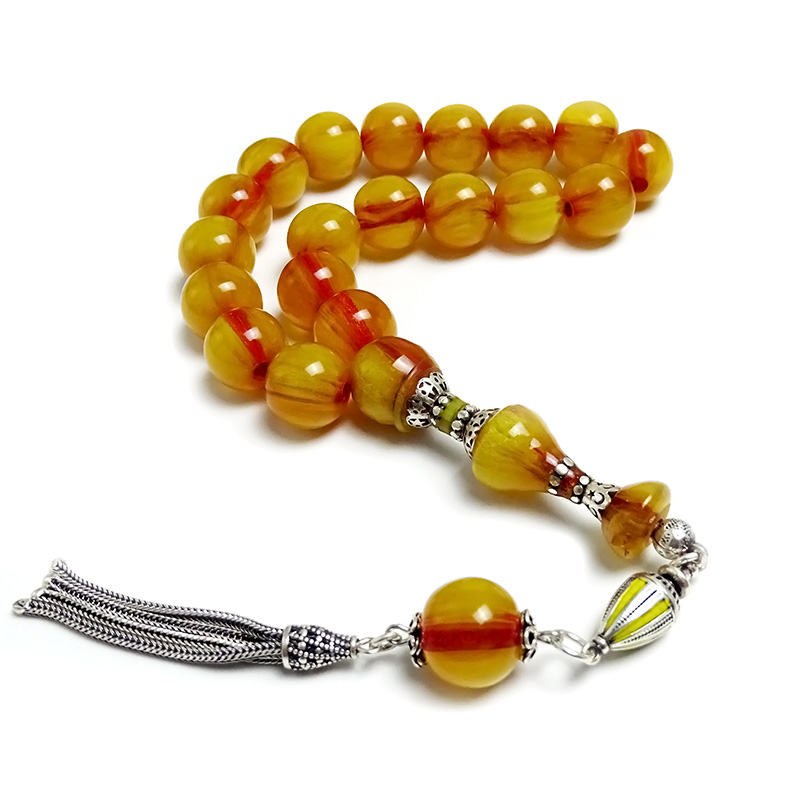 Hareli Sarı Renk Gümüş Nakkaş İmameli Maskot Tesbih