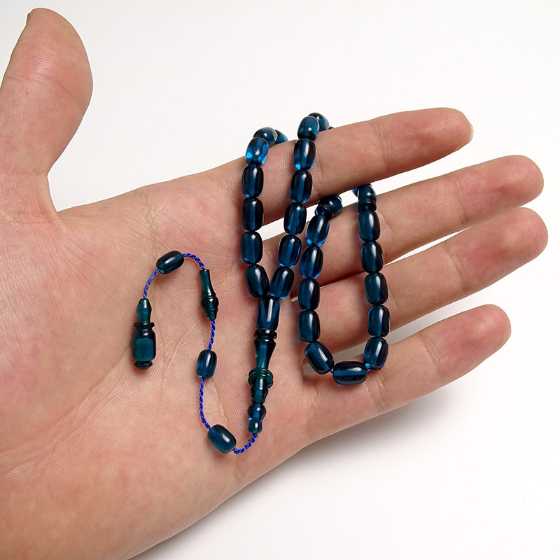 Kapsul Kesim Mavi Renk Kehribar Tesbih 