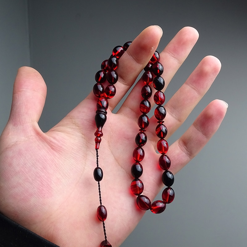 Kırmızı  Siyah Ateş Kehribarı Tesbih 