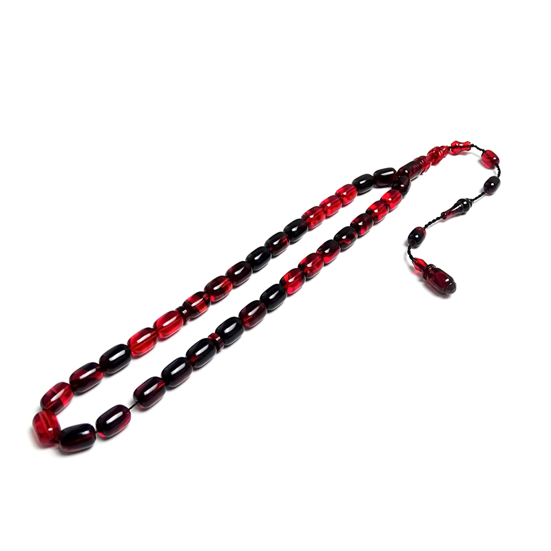 Kırmızı Siyah Kapsul Kesim Kehribar Tesbih