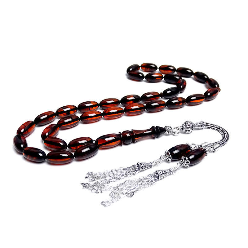 Kızılcık Kesim Kahverengi Ateş Kehribar Tesbih 6,5x13mm