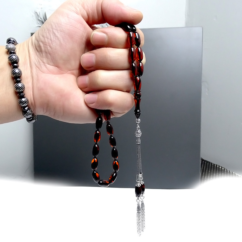 Kızılcık Kesim Kahverengi Ateş Kehribar Tesbih 6,5x13mm
