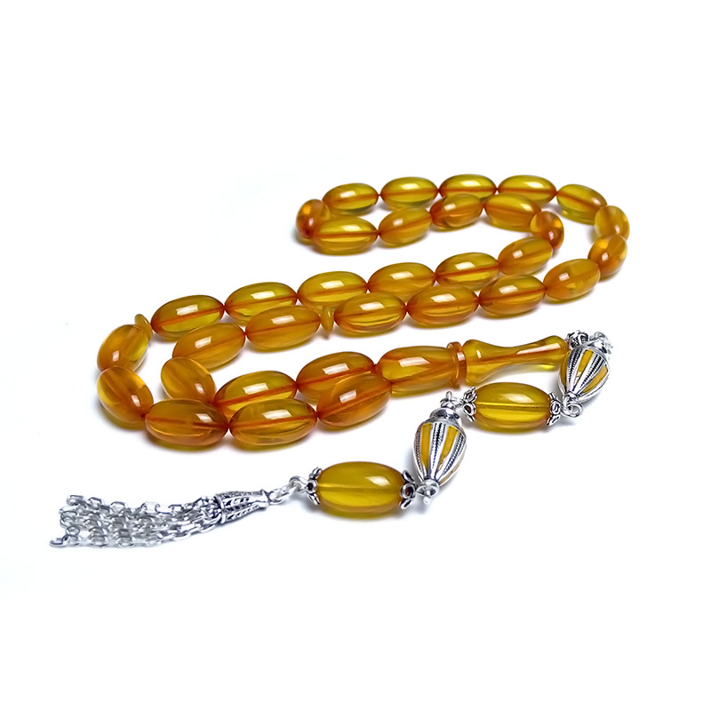 Kızılcık Kesim Sarı Ateş Kehribar Tesbih 7x13mm