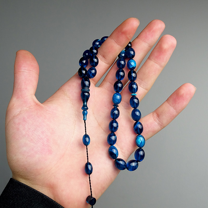 Mavi Renk Ateş Kehribarı Tesbih