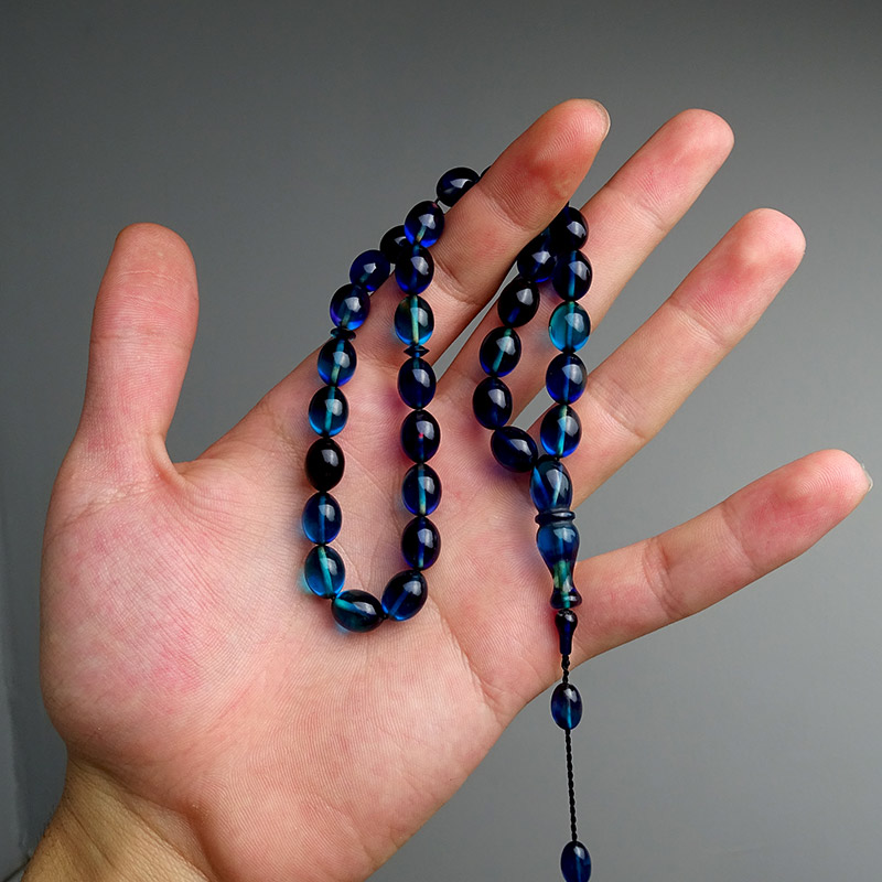 Mavi Siyah Ateş Kehribarı Tesbih 