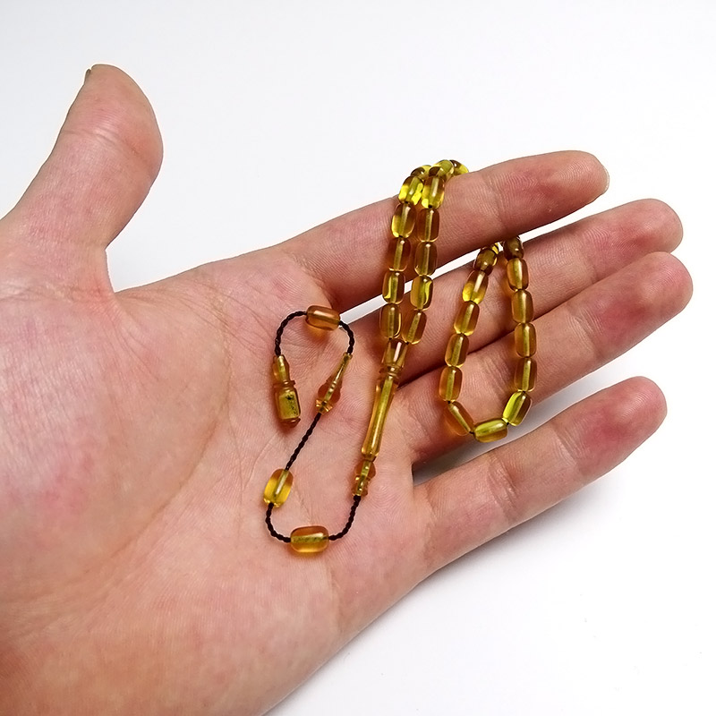 Mini Boy Şeffaf Delim Sarı Renk Sıkma Kehribarı Tesbih