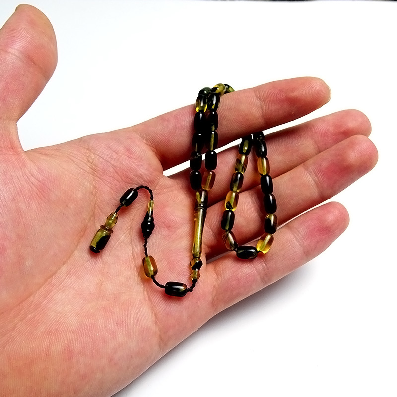 Mini Boy Yeşil Tonlarında Sıkma Kehribar Tesbih