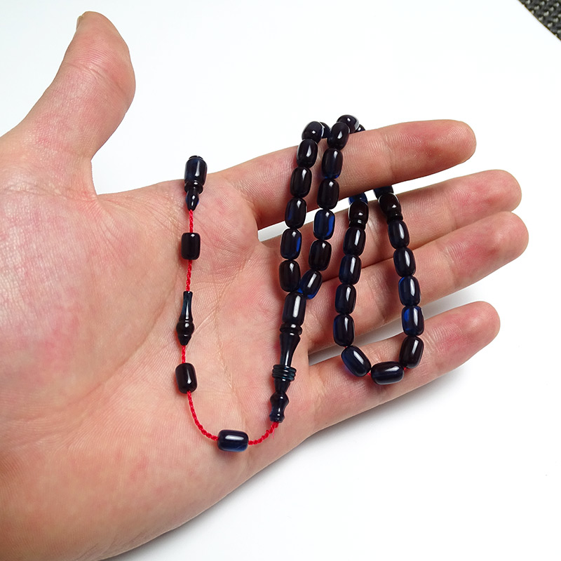 Mor Görünümlü Mavi Kehribar Tesbih 