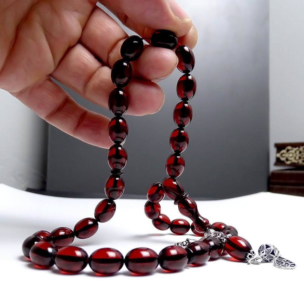 Mükemmel Renk Bordo Ateş Kehribar Tesbih