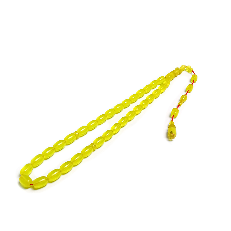 Sarı Renk Şeffaf Delim Kehribar Tesbih 