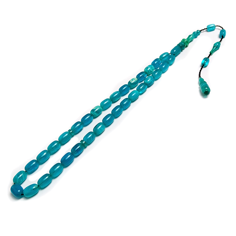 Turkuaz Renk Hareli Kapsul Kesim Kehribar Tesbih 
