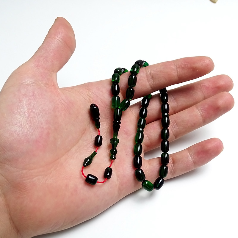 Yeşil Siyah Halkalı İmame Kapsul Kesim Kehribar Tesbih