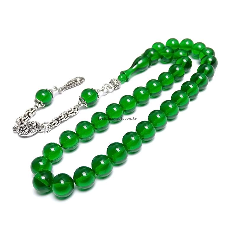 Bilek Size Green Fire Amber Prayer Beads