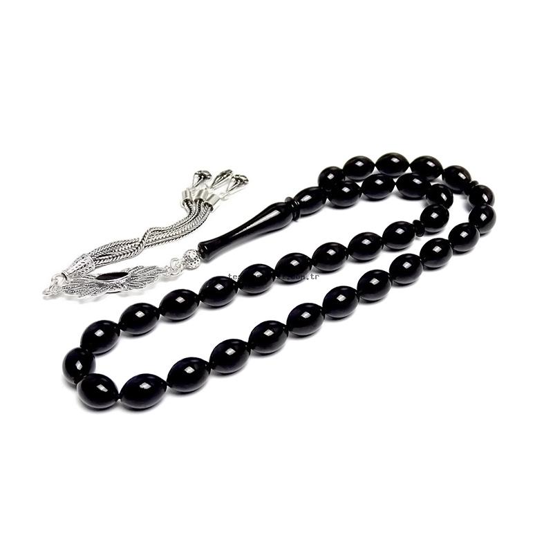Silver Tasselled Erzurum Oltu Stone Prayer Beads