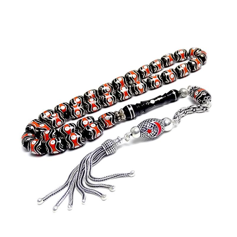 Erzurum Oltu Stone Prayer Beads Galalith Silver Nakkaş Design