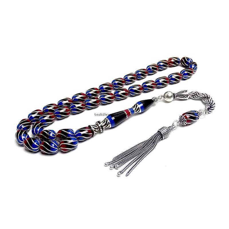 Burgundy Blue Erzurum Oltu Stone Prayer Beads