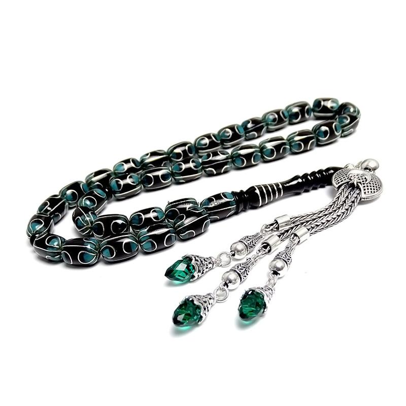 Erzurum Oltu Stone Prayer Beads Silver & Galalith Engraving
