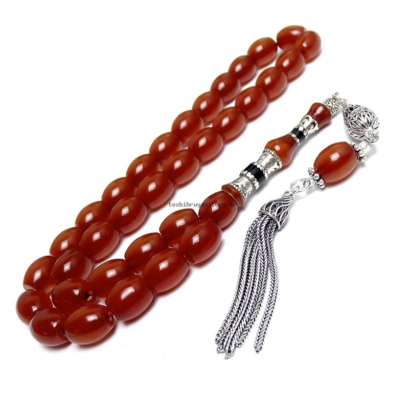 Silver Nakkaş İmameli Amber Prayer Beads