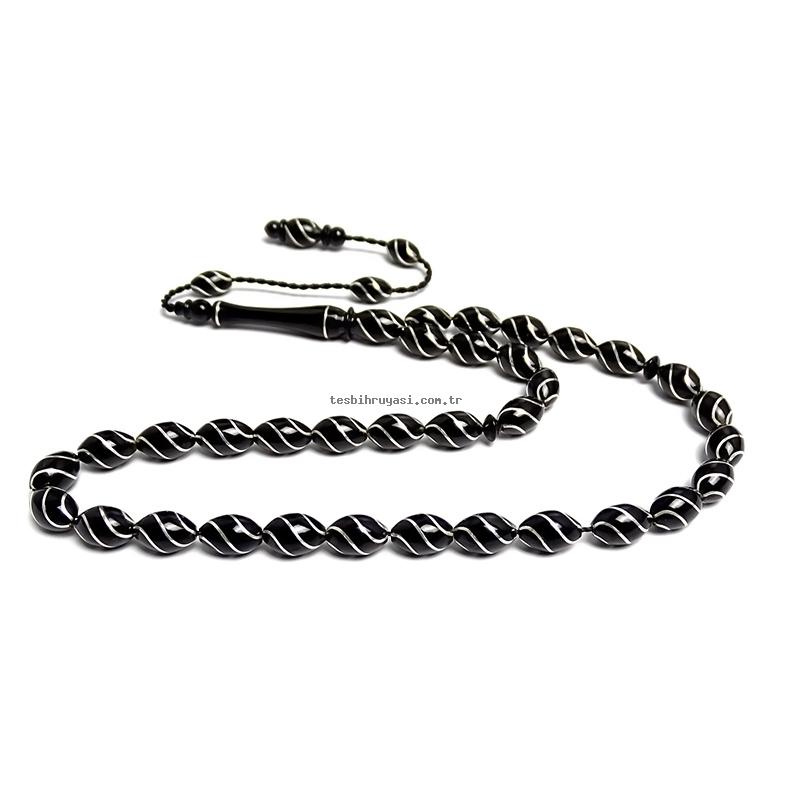 Silver Çeşmibülbül Engraved Erzurum Oltu Stone Prayer Beads
