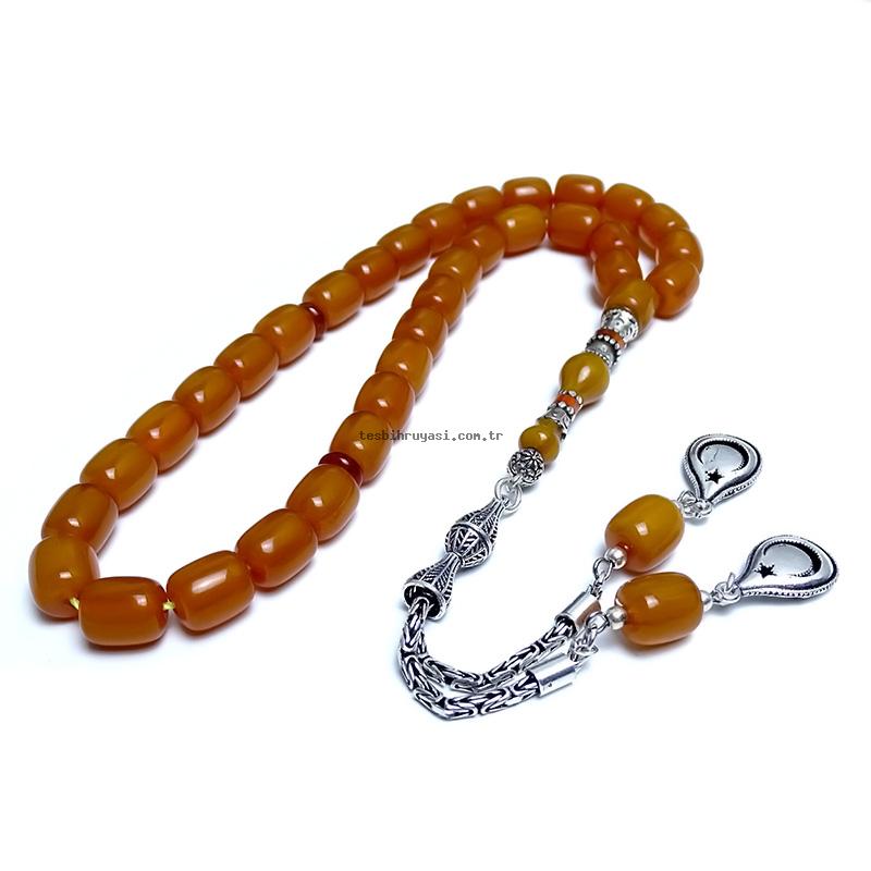 Silver Nakkaş İmameli Amber Prayer Beads