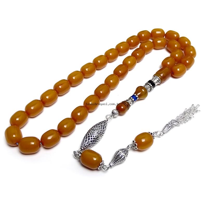 Silver Nakkaş İmameli Amber Prayer Beads