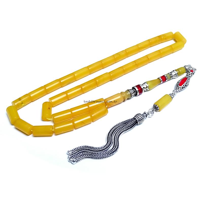 Yellow Kesme Amber Prayer Beads