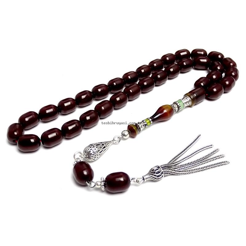 Silver Nakkaş İmameli Amber Prayer Beads