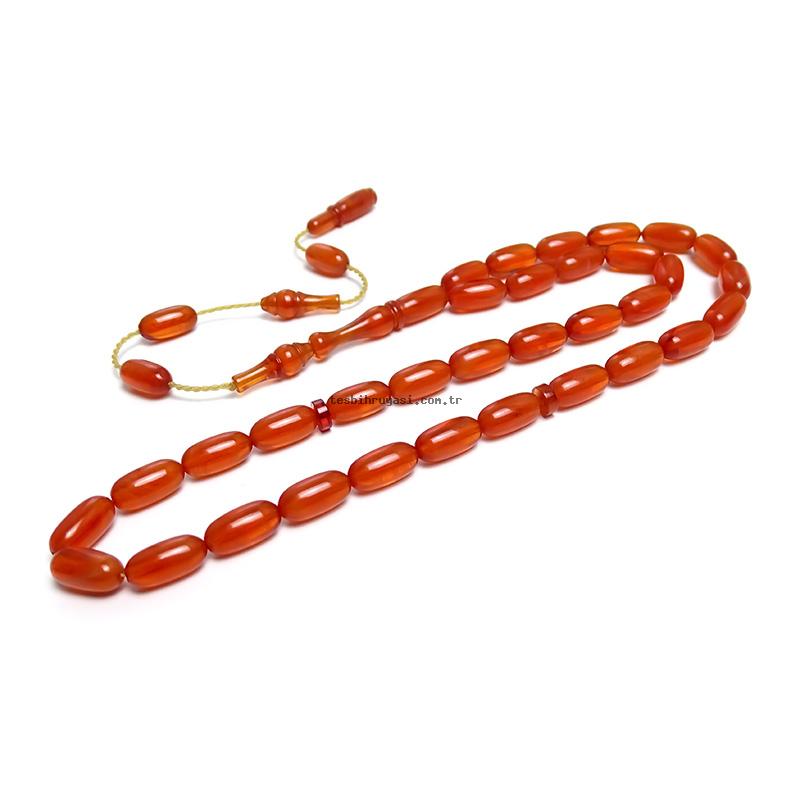Buğday Cut Damarlı Orange Color Amber Prayer Beads