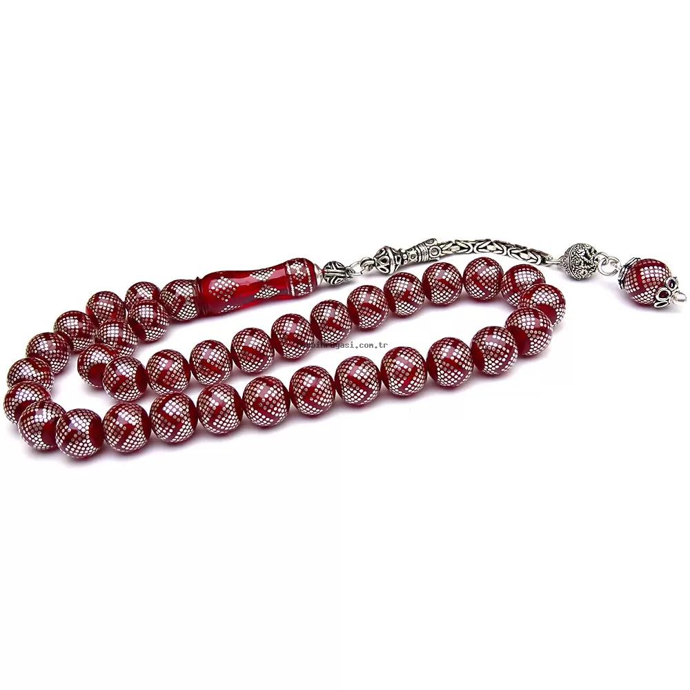 Silver Engraved Amber Prayer Beads